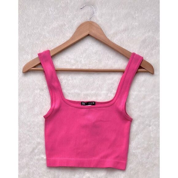 NWT Zara Hot Pink Limitless Contour Collection Ribbed Cropped Tank Top, Size M-L - Picture 13 of 16